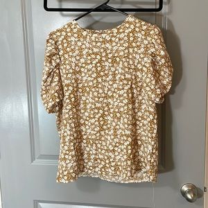 Mustard Floral Top with Puff Sleeves